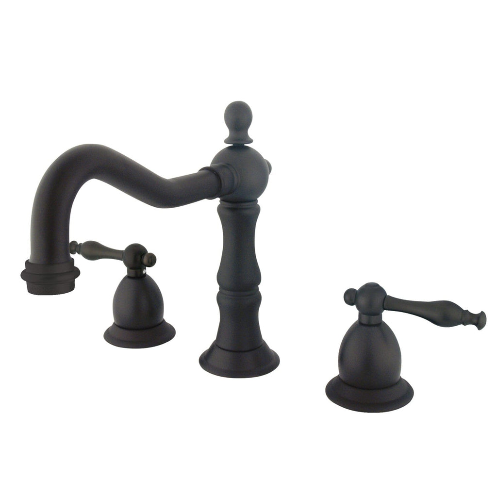 Heritage Two-Handle 3-Hole Deck Mount Widespread Bathroom Faucet with Brass Pop-Up