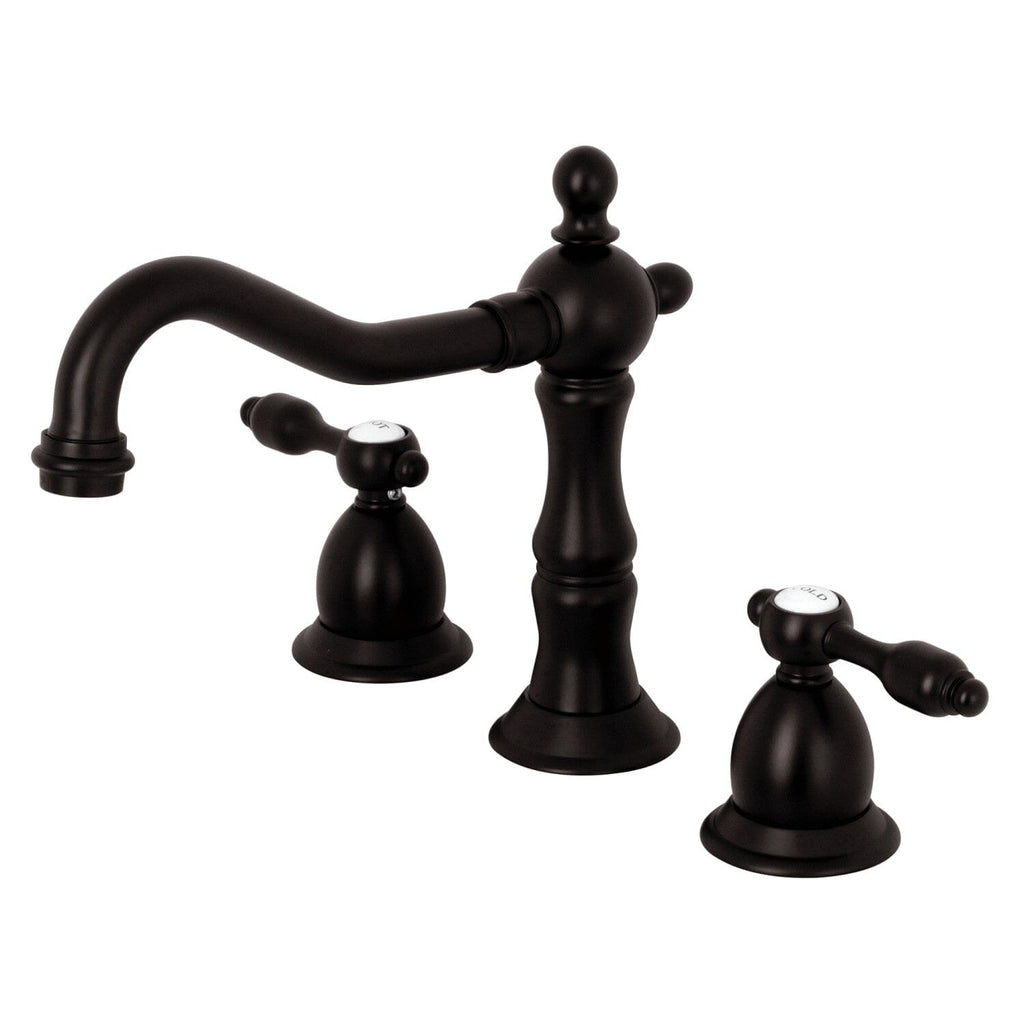 Tudor Two-Handle 3-Hole Deck Mount Widespread Bathroom Faucet with Brass Pop-Up Drain