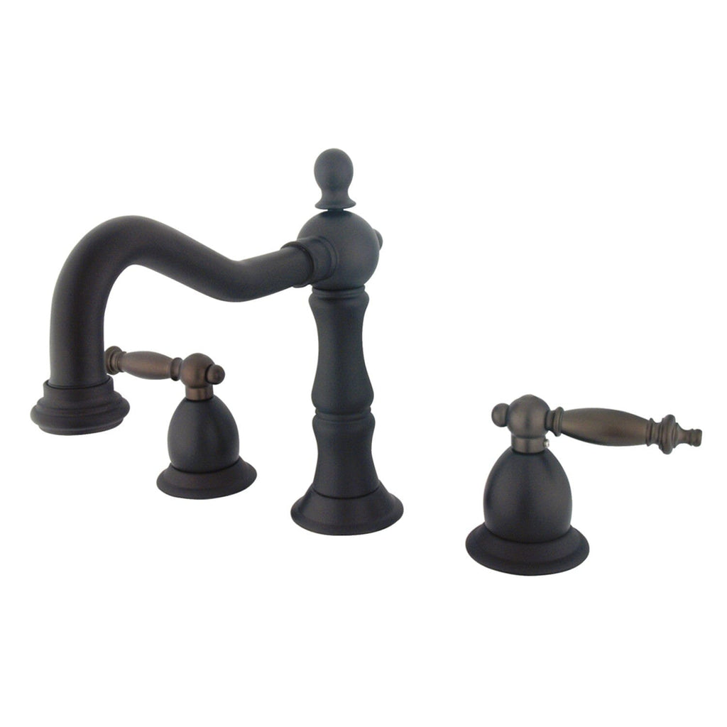 Heritage Two-Handle 3-Hole Deck Mount Widespread Bathroom Faucet with Brass Pop-Up