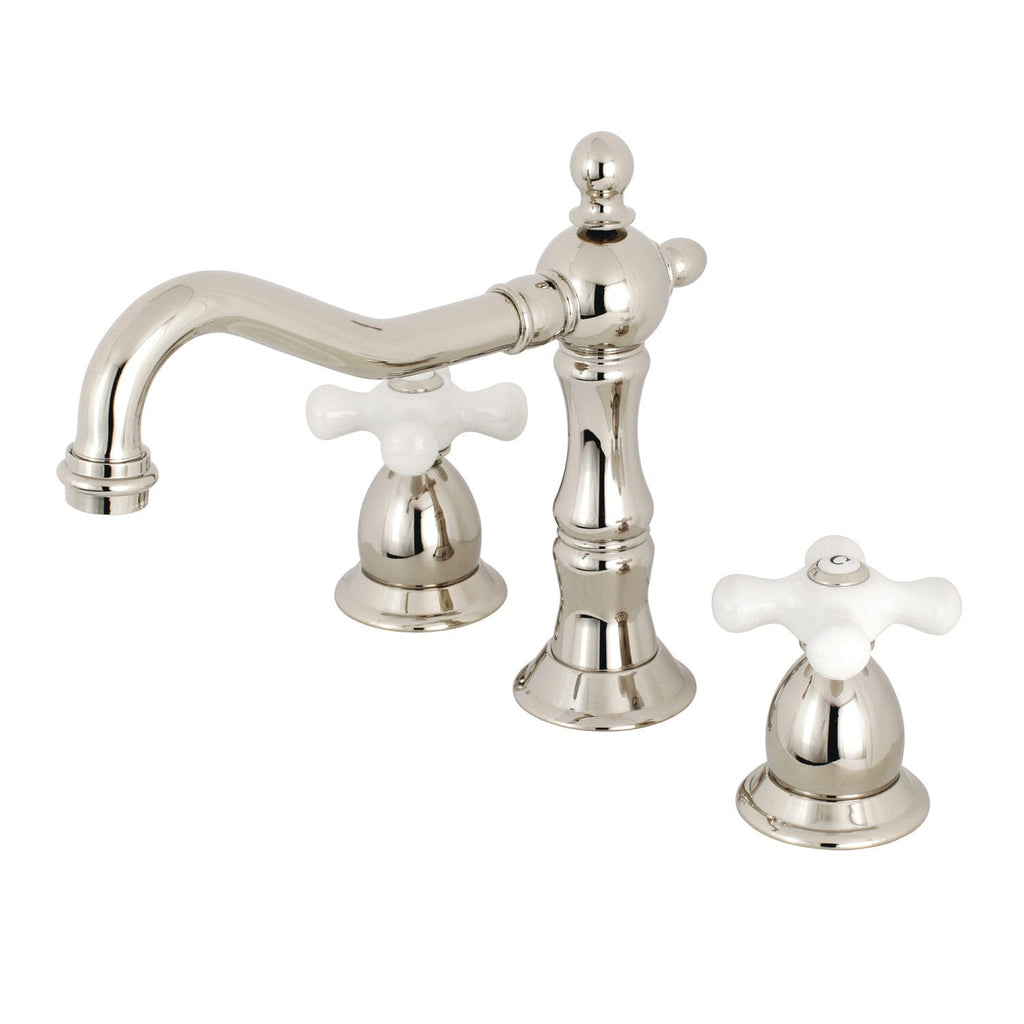 Heritage Two-Handle 3-Hole Deck Mount Widespread Bathroom Faucet with Brass Pop-Up