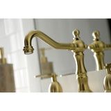 Whitaker Two-Handle 3-Hole Deck Mount Widespread Bathroom Faucet with Brass Pop-Up