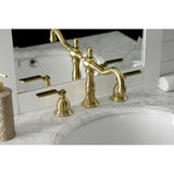 Whitaker Two-Handle 3-Hole Deck Mount Widespread Bathroom Faucet with Brass Pop-Up