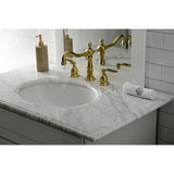 Whitaker Two-Handle 3-Hole Deck Mount Widespread Bathroom Faucet with Brass Pop-Up