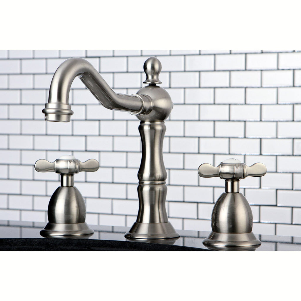 Essex Two-Handle 3-Hole Deck Mount Widespread Bathroom Faucet with Brass Pop-Up