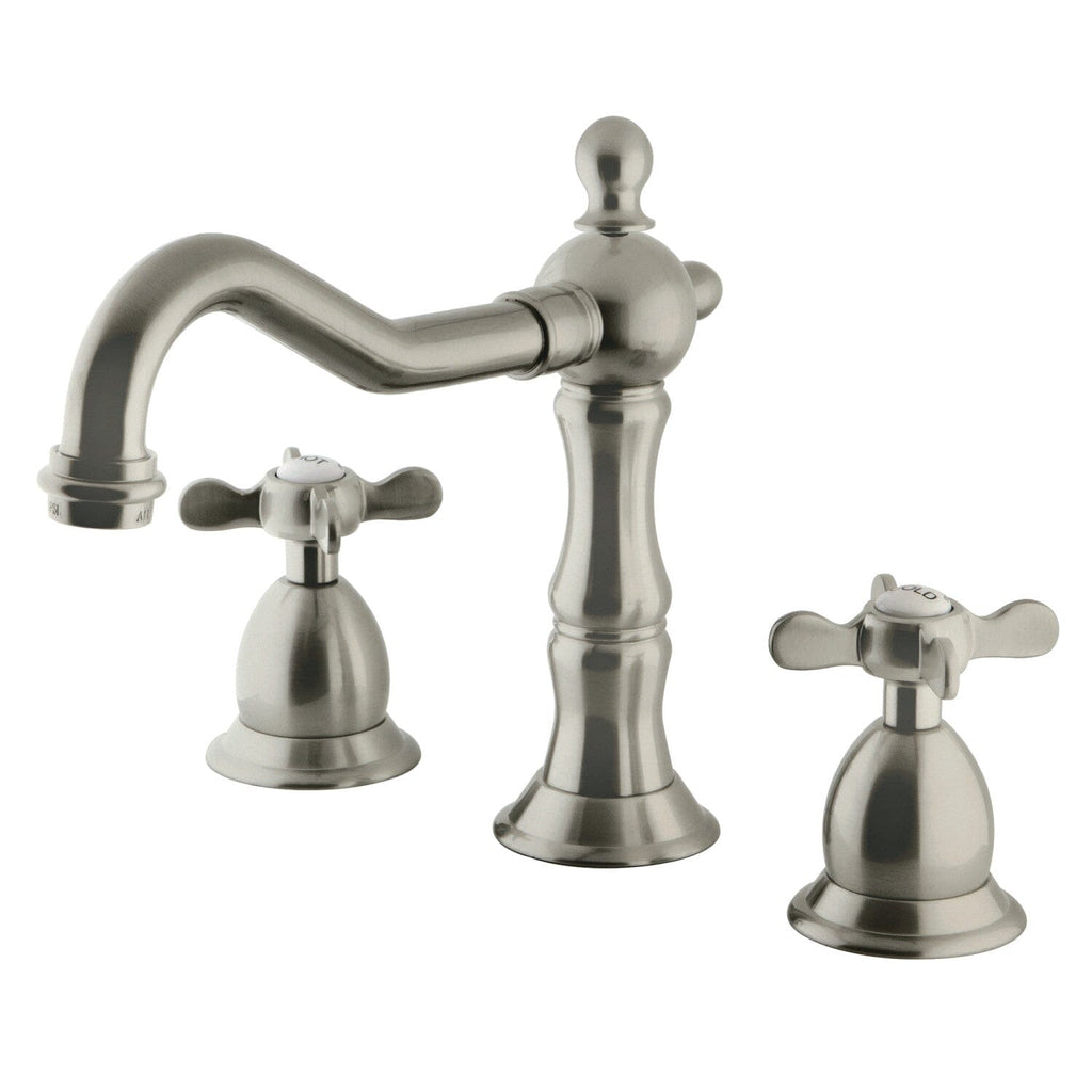 Essex Two-Handle 3-Hole Deck Mount Widespread Bathroom Faucet with Brass Pop-Up