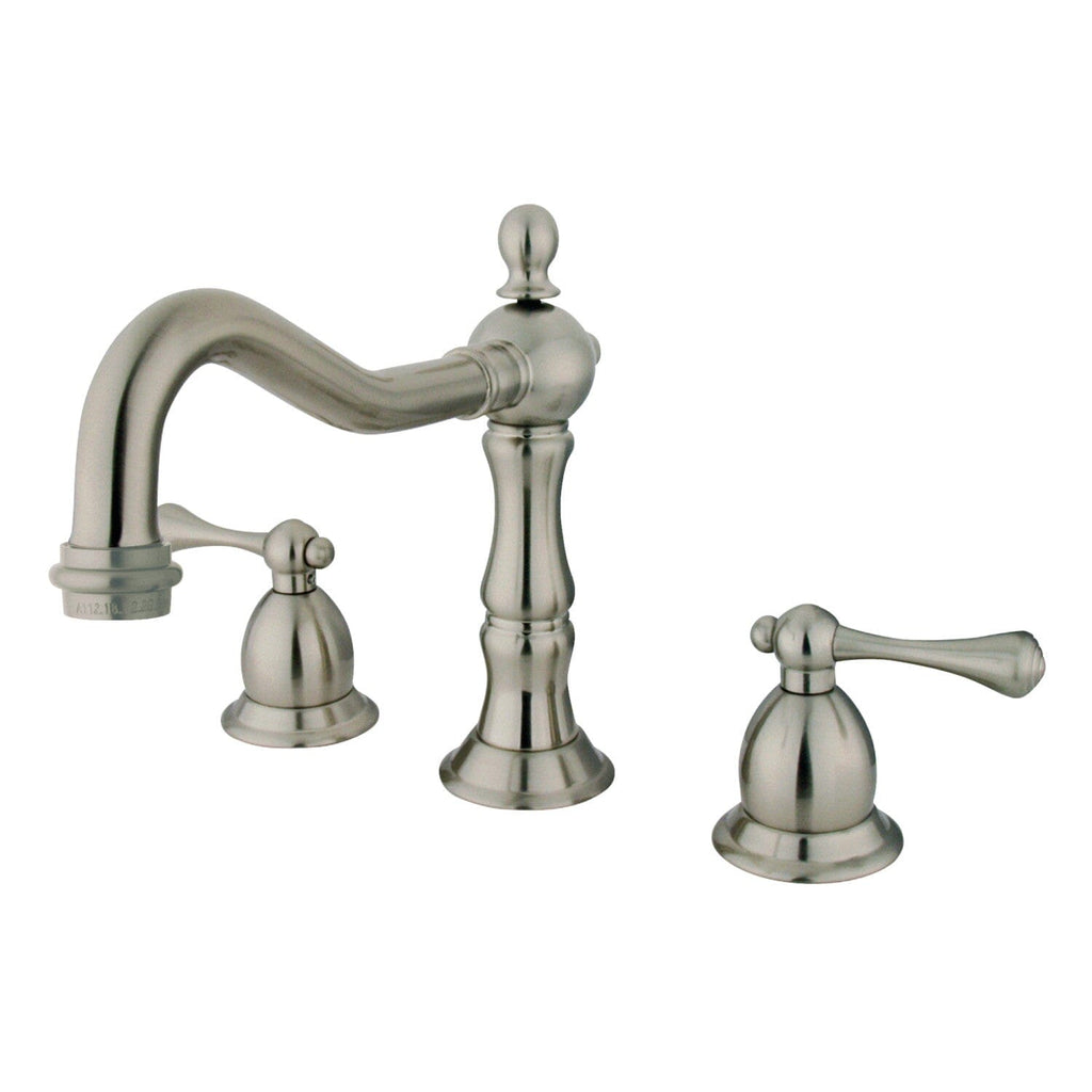 Heritage Two-Handle 3-Hole Deck Mount Widespread Bathroom Faucet with Brass Pop-Up