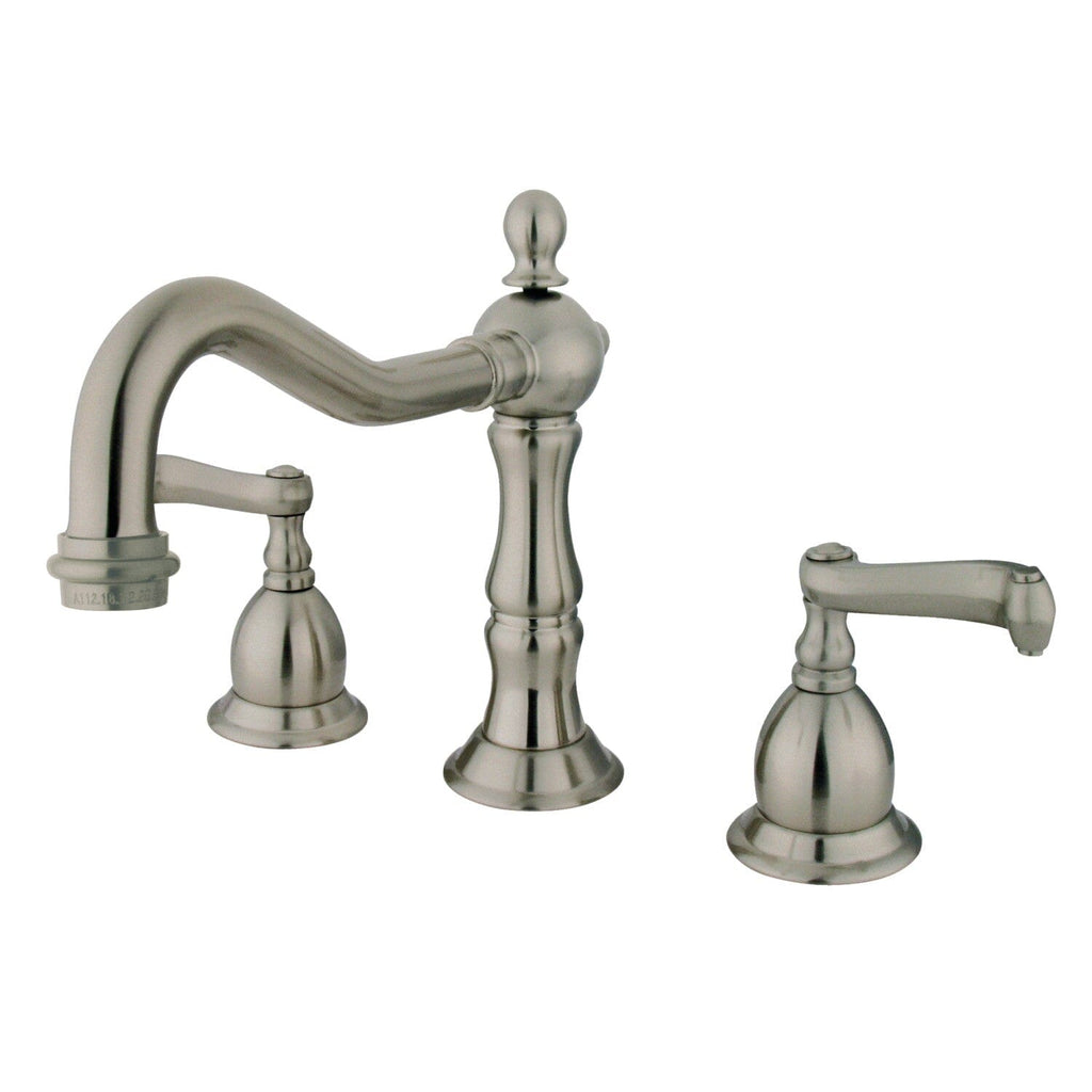 Heritage Two-Handle 3-Hole Deck Mount Widespread Bathroom Faucet with Brass Pop-Up