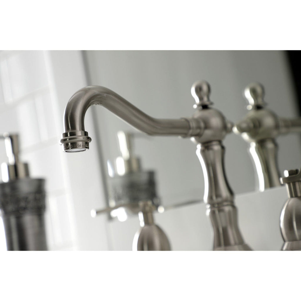 Whitaker Two-Handle 3-Hole Deck Mount Widespread Bathroom Faucet with Brass Pop-Up