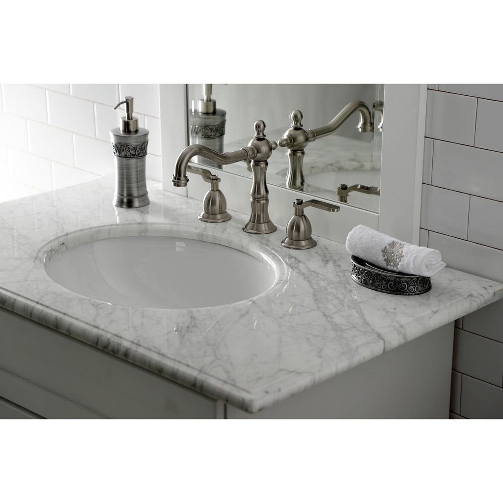 Whitaker Two-Handle 3-Hole Deck Mount Widespread Bathroom Faucet with Brass Pop-Up