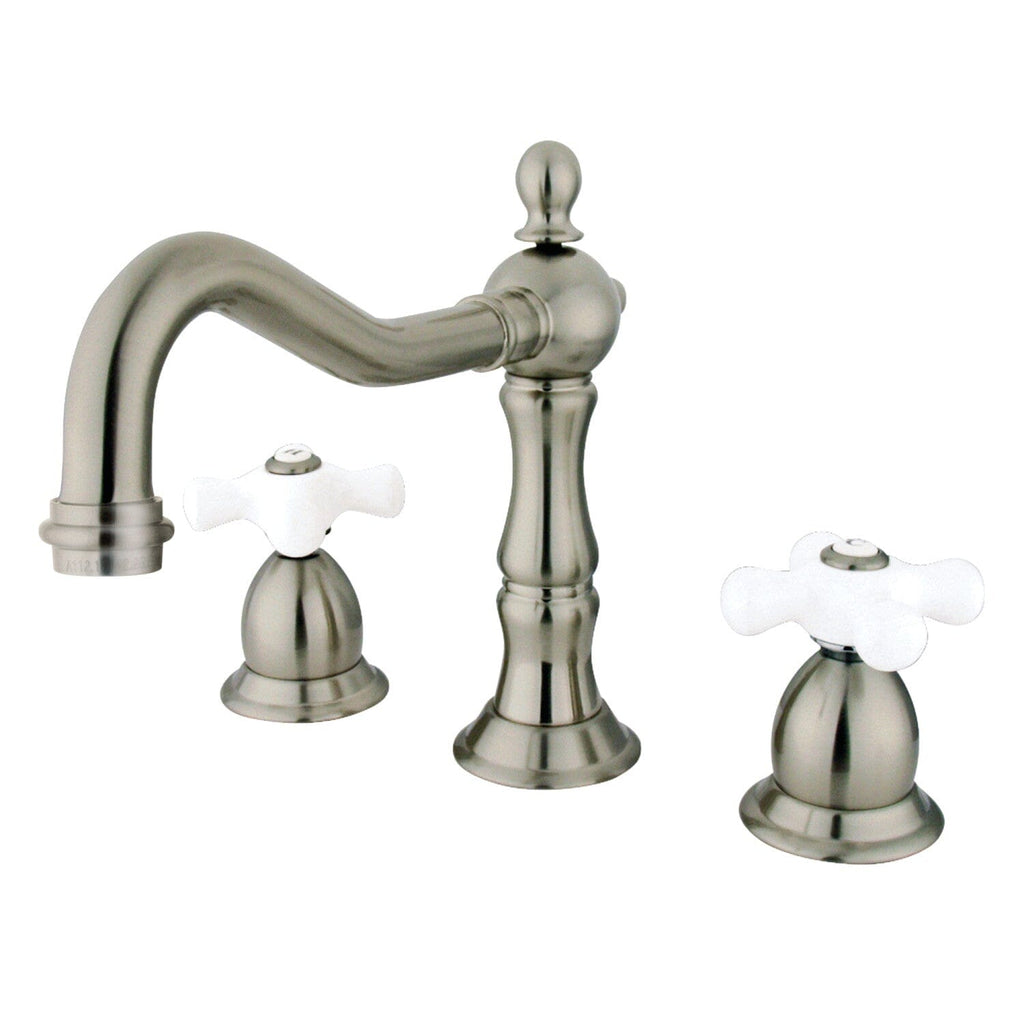 Heritage Two-Handle 3-Hole Deck Mount Widespread Bathroom Faucet with Brass Pop-Up