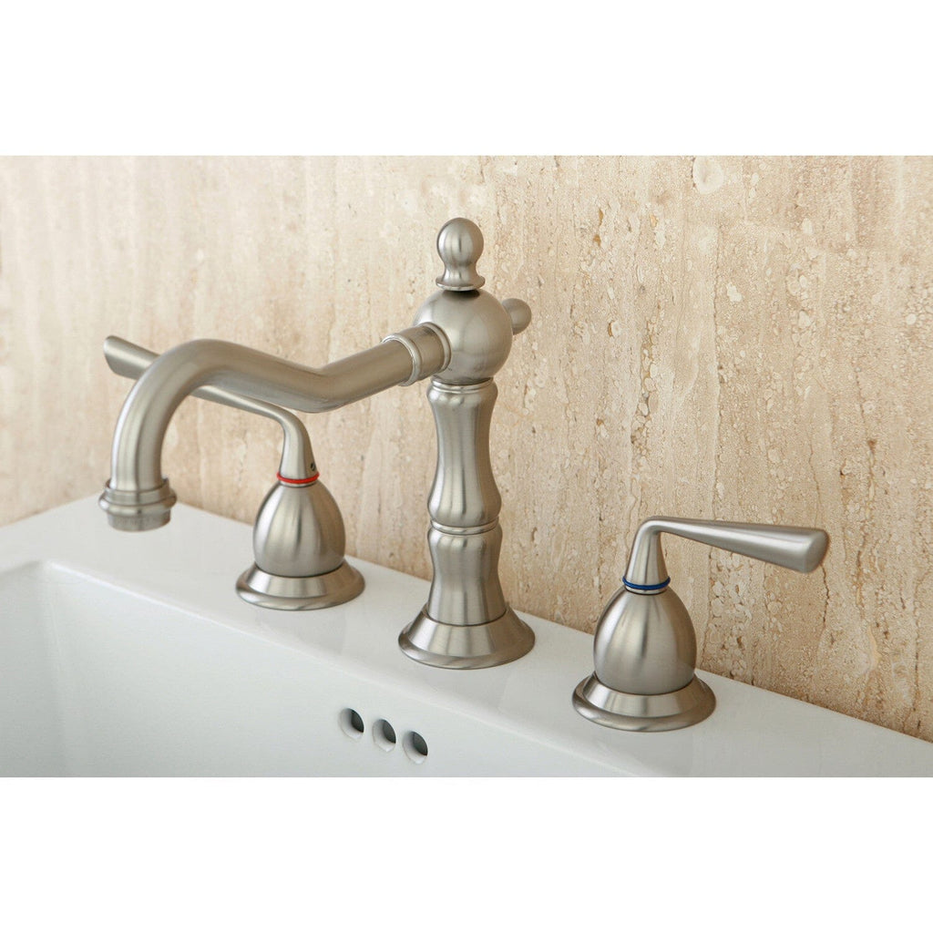 Silver Sage Two-Handle 3-Hole Deck Mount Widespread Bathroom Faucet with Brass Pop-Up Drain