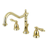 Heritage Two-Handle 3-Hole Deck Mount Widespread Bathroom Faucet with Brass Pop-Up