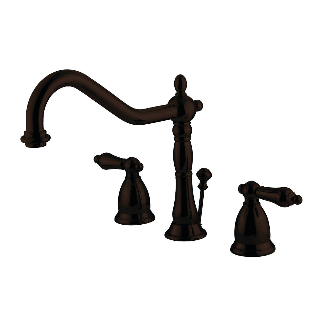 Heritage Two-Handle 3-Hole Deck Mount Widespread Bathroom Faucet with Brass Pop-Up