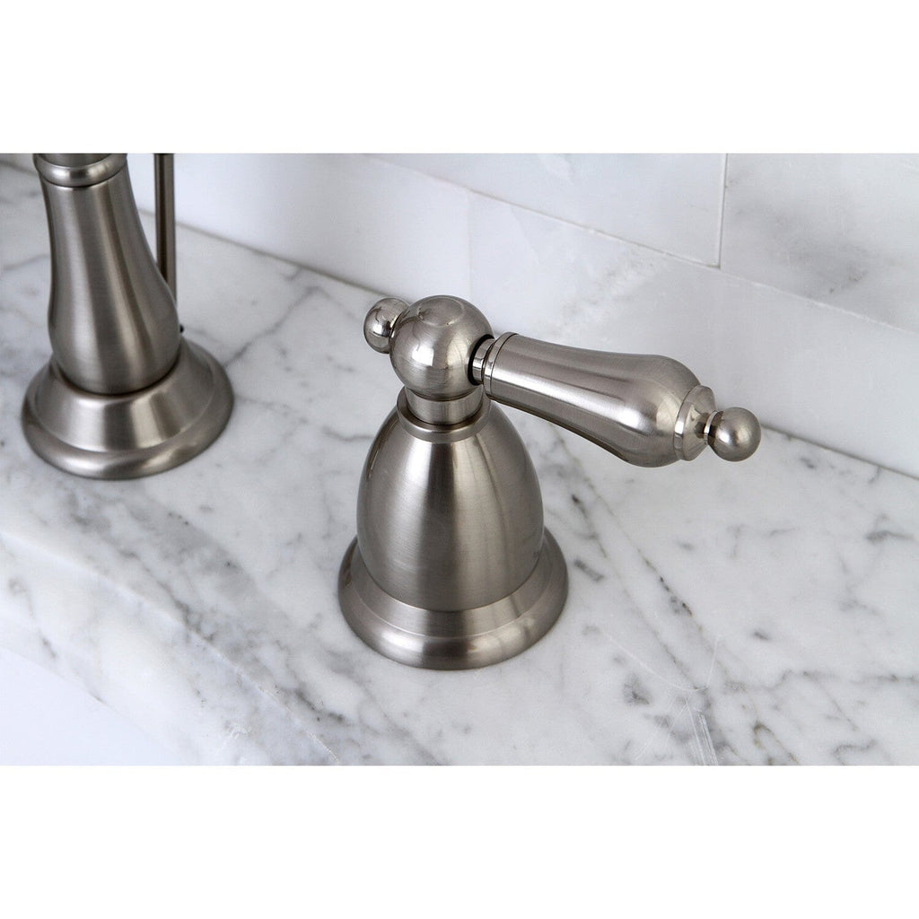 Heritage Two-Handle 3-Hole Deck Mount Widespread Bathroom Faucet with Brass Pop-Up