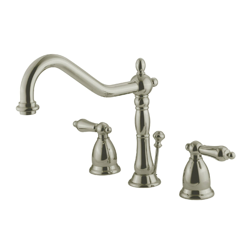 Heritage Two-Handle 3-Hole Deck Mount Widespread Bathroom Faucet with Brass Pop-Up