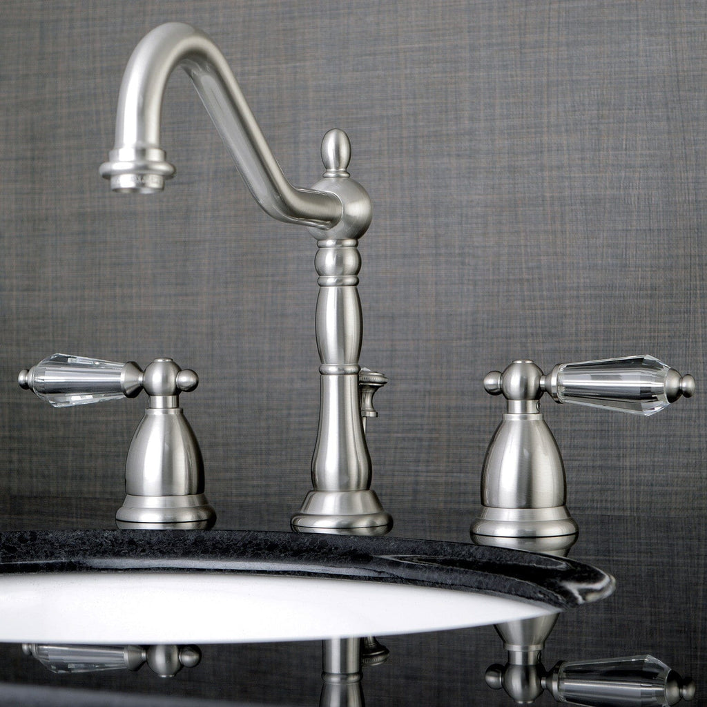 Wilshire Two-Handle 3-Hole Deck Mount Widespread Bathroom Faucet with Brass Pop-Up Drain