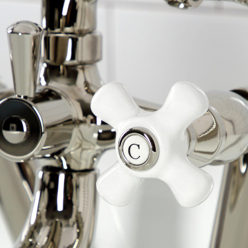 Kingston Three-Handle 2-Hole Tub Wall Mount Clawfoot Tub Faucet with Hand Shower