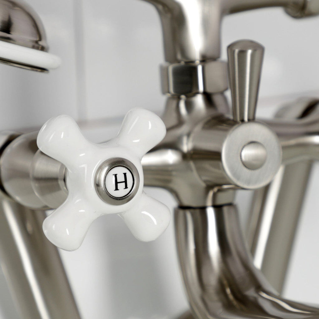 Kingston Three-Handle 2-Hole Tub Wall Mount Clawfoot Tub Faucet with Hand Shower