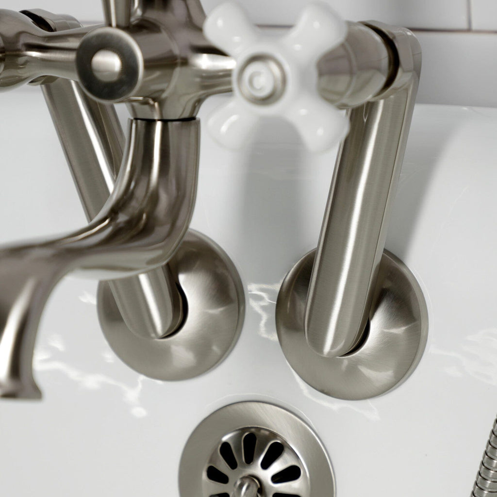 Kingston Three-Handle 2-Hole Tub Wall Mount Clawfoot Tub Faucet with Hand Shower