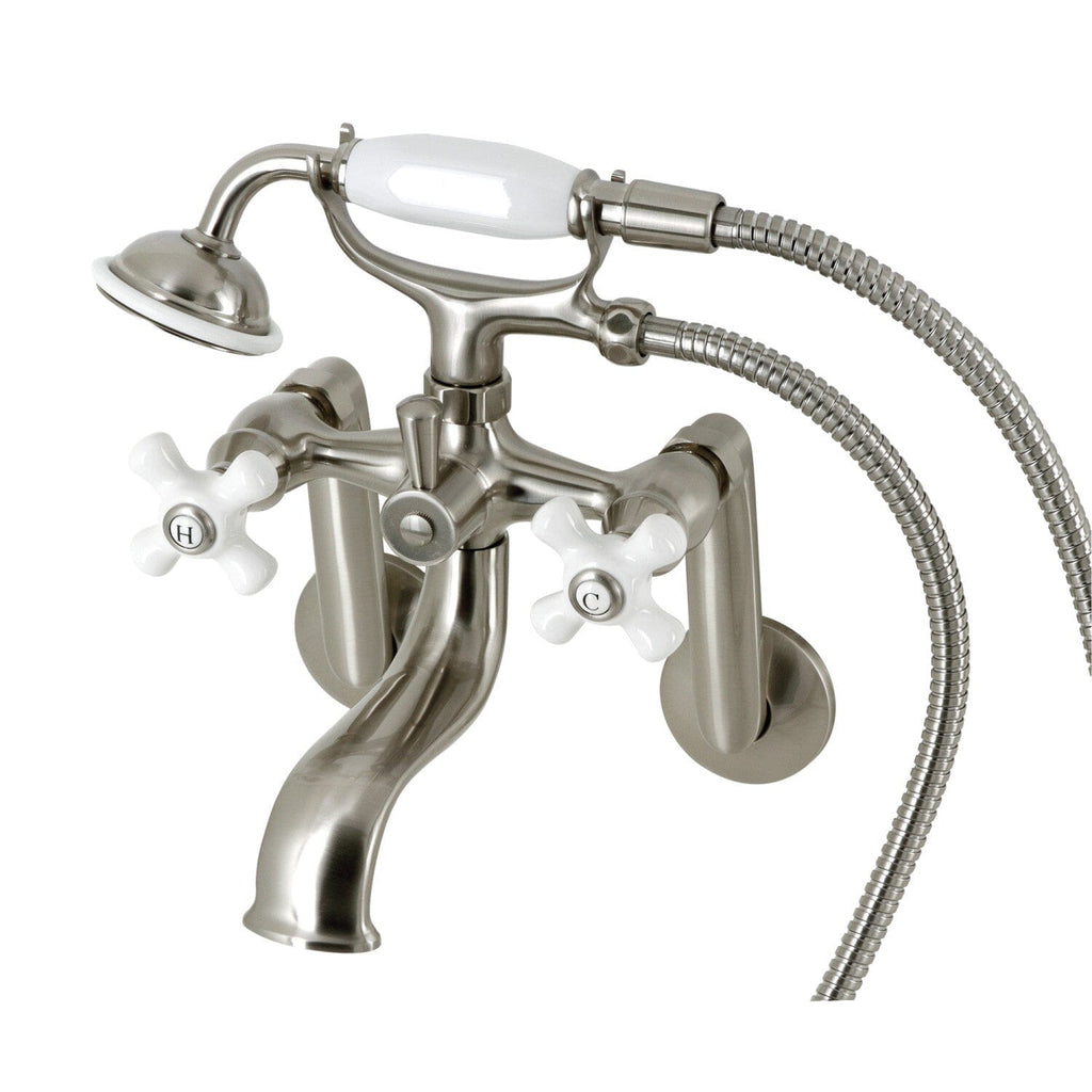 Kingston Three-Handle 2-Hole Tub Wall Mount Clawfoot Tub Faucet with Hand Shower