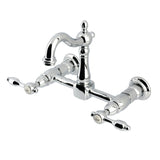 Tudor Double-Handle 2-Hole Wall-Mount Bridge Kitchen Faucet