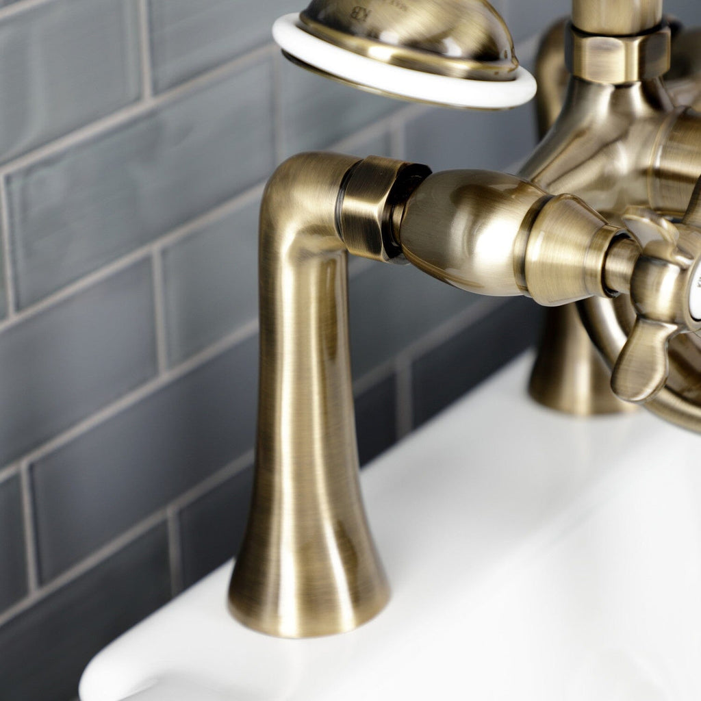 Essex Three-Handle 2-Hole Deck-Mount Clawfoot Tub Faucet with Hand Shower
