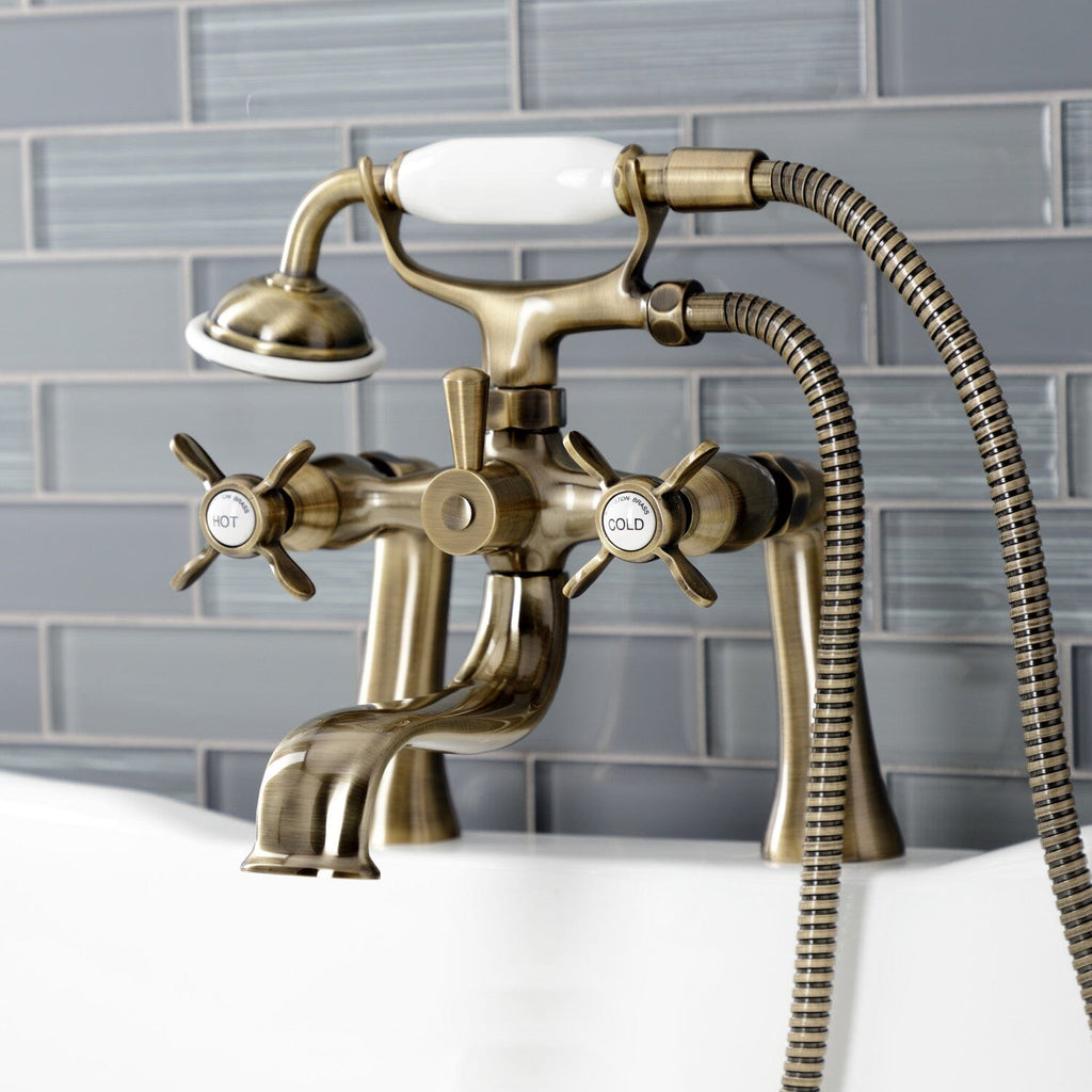 Essex Three-Handle 2-Hole Deck-Mount Clawfoot Tub Faucet with Hand Shower