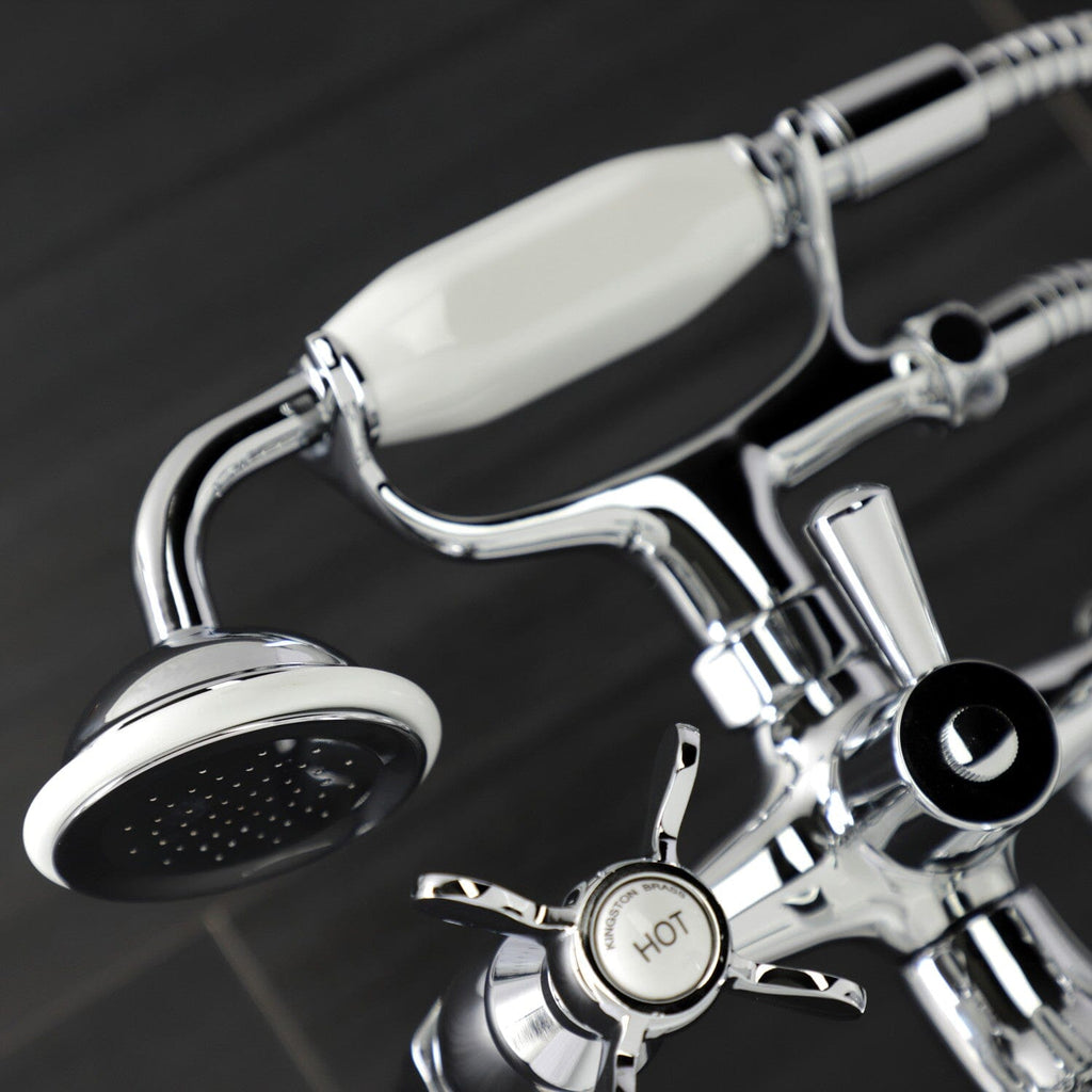 Essex Three-Handle 2-Hole Deck-Mount Clawfoot Tub Faucet with Hand Shower