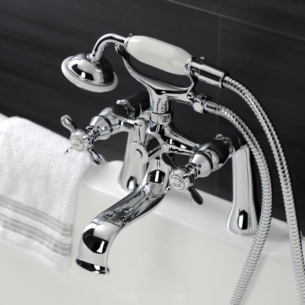 Essex Three-Handle 2-Hole Deck-Mount Clawfoot Tub Faucet with Hand Shower