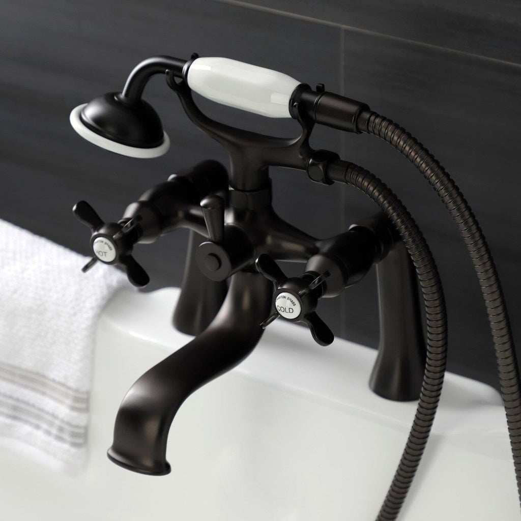Essex Three-Handle 2-Hole Deck-Mount Clawfoot Tub Faucet with Hand Shower