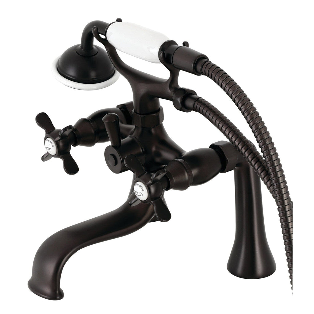 Essex Three-Handle 2-Hole Deck-Mount Clawfoot Tub Faucet with Hand Shower