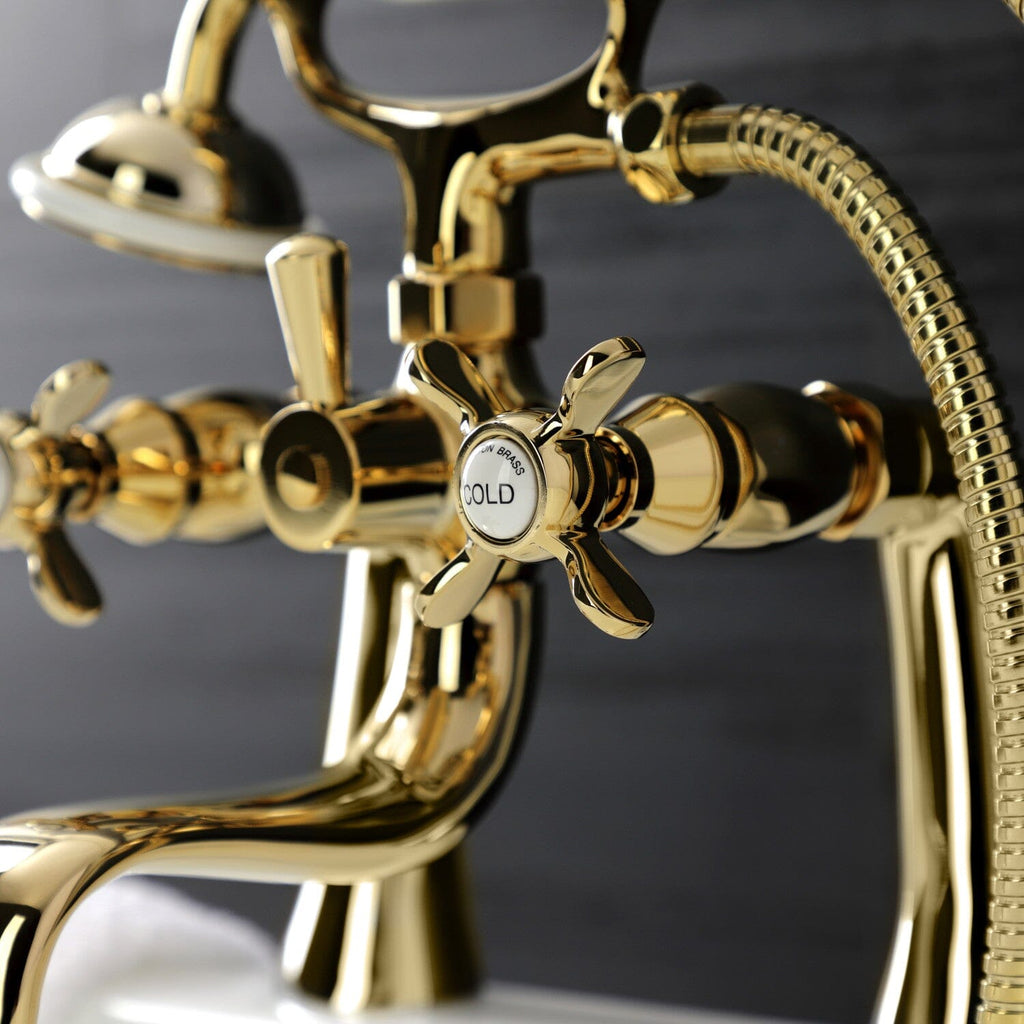 Essex Three-Handle 2-Hole Deck-Mount Clawfoot Tub Faucet with Hand Shower