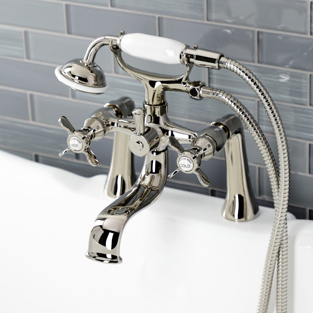 Essex Three-Handle 2-Hole Deck-Mount Clawfoot Tub Faucet with Hand Shower