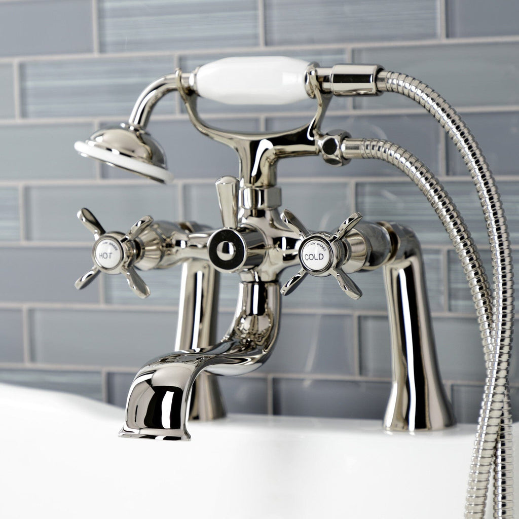 Essex Three-Handle 2-Hole Deck-Mount Clawfoot Tub Faucet with Hand Shower
