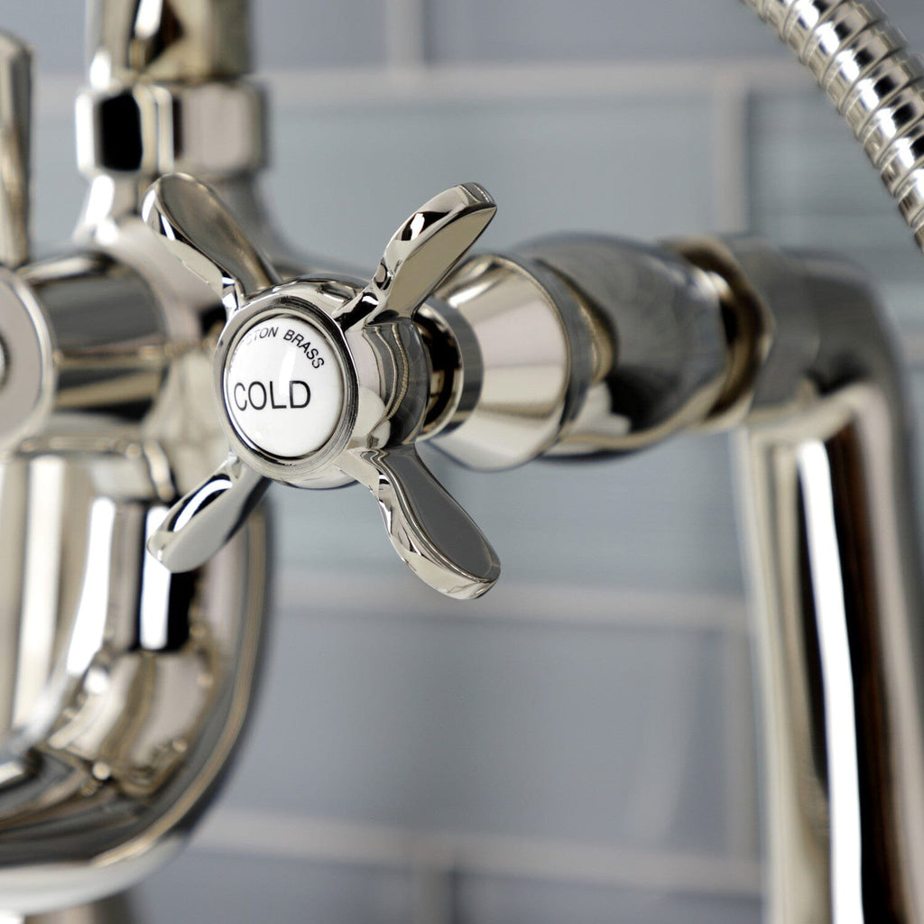 Essex Three-Handle 2-Hole Deck-Mount Clawfoot Tub Faucet with Hand Shower