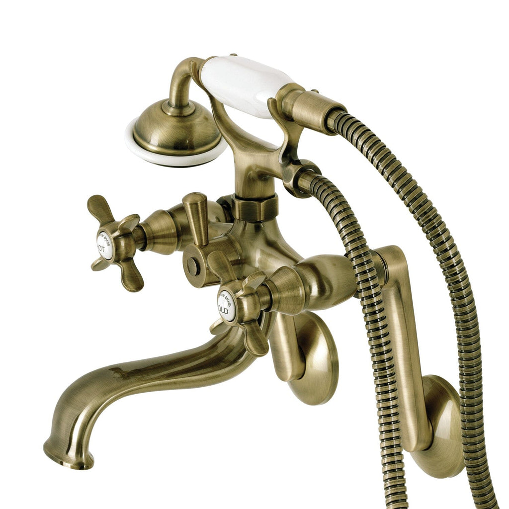 Kingston Three-Handle 2-Hole Tub Wall Mount Clawfoot Tub Faucet with Hand Shower