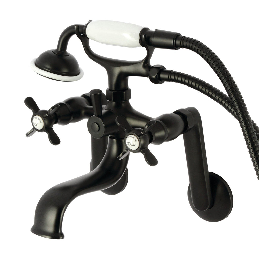 Kingston Three-Handle 2-Hole Tub Wall Mount Clawfoot Tub Faucet with Hand Shower