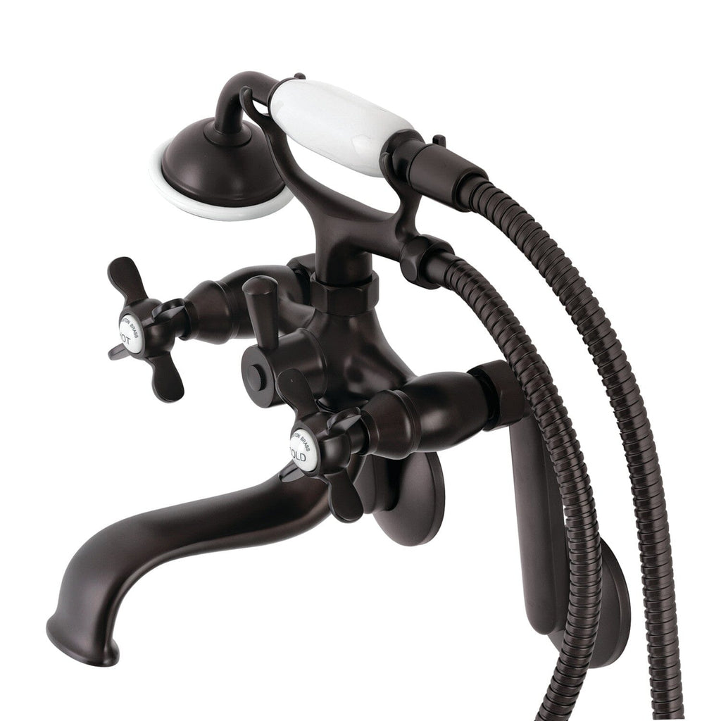 Kingston Three-Handle 2-Hole Tub Wall Mount Clawfoot Tub Faucet with Hand Shower