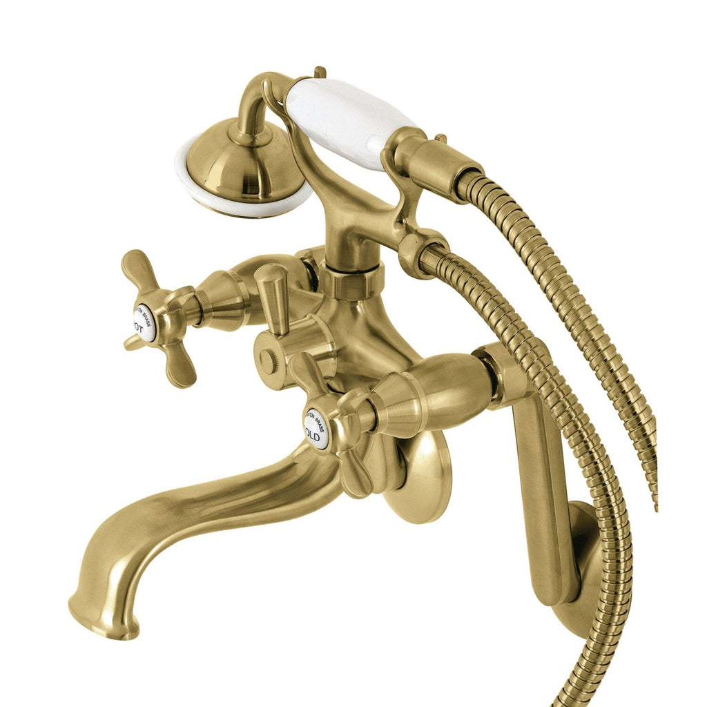 Kingston Three-Handle 2-Hole Tub Wall Mount Clawfoot Tub Faucet with Hand Shower