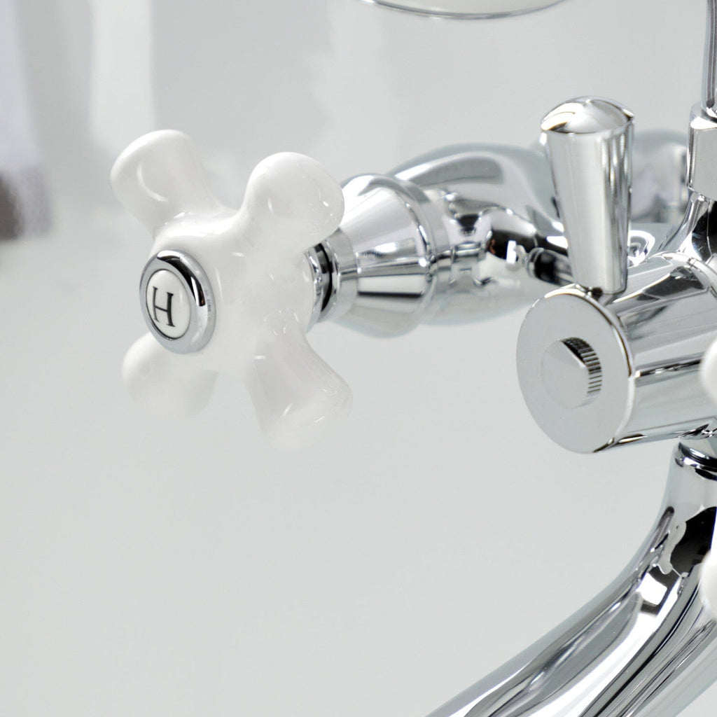 Kingston Three-Handle 2-Hole Tub Wall Mount Clawfoot Tub Faucet with Hand Shower