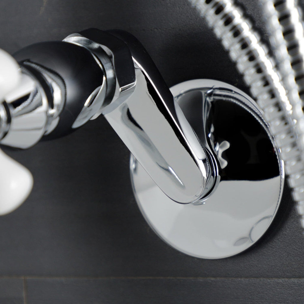 Kingston Three-Handle 2-Hole Wall Mount Clawfoot Tub Faucet with Hand Shower