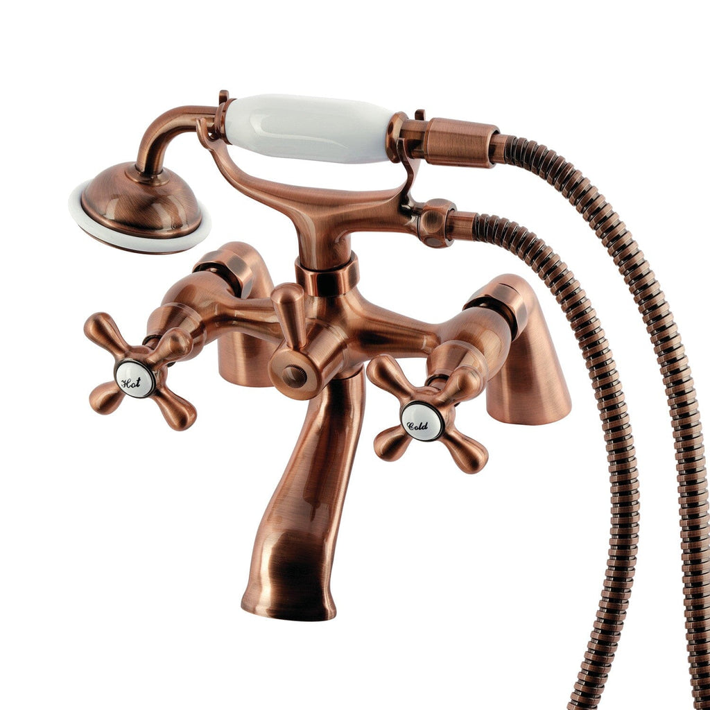 Kingston Three-Handle 2-Hole Deck-Mount Clawfoot Tub Faucet with Hand Shower