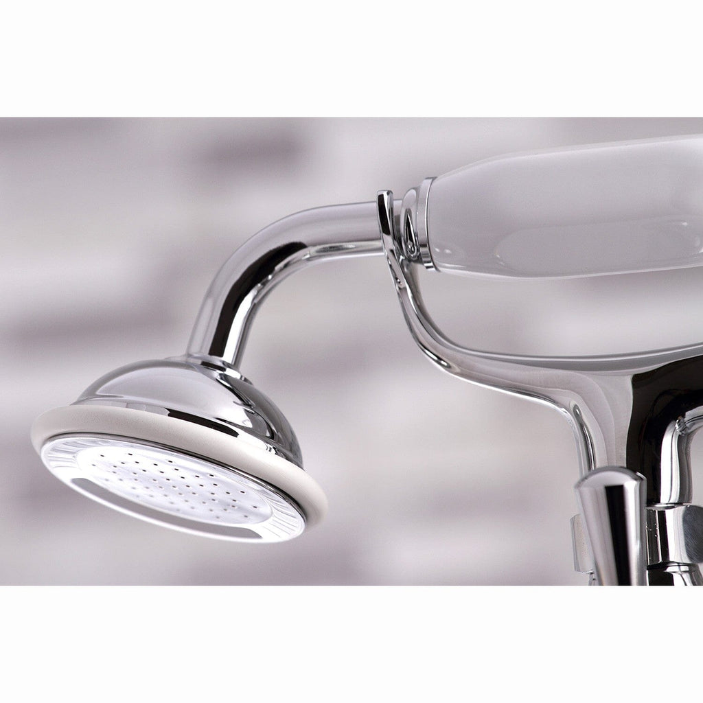 Kingston Three-Handle 2-Hole Deck-Mount Clawfoot Tub Faucet with Hand Shower
