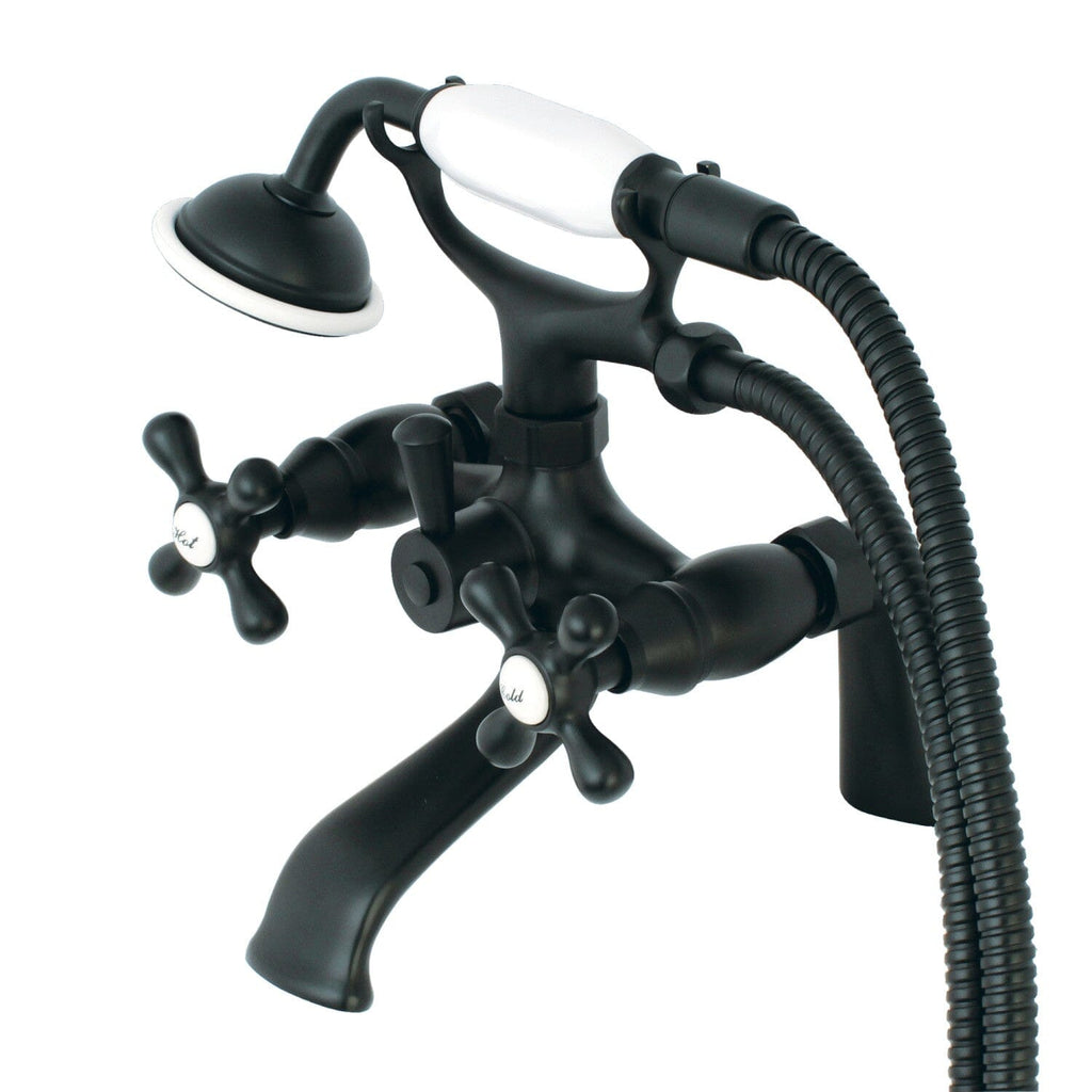 Kingston Three-Handle 2-Hole Deck-Mount Clawfoot Tub Faucet with Hand Shower