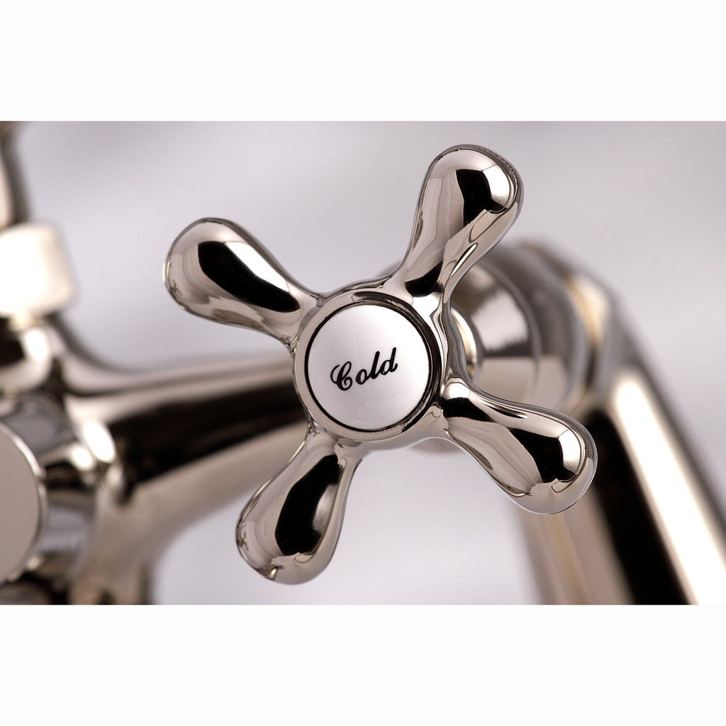 Kingston Three-Handle 2-Hole Deck-Mount Clawfoot Tub Faucet with Hand Shower