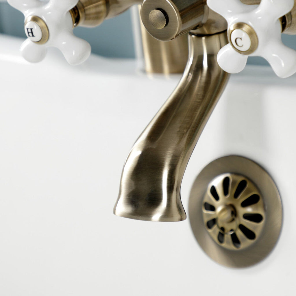 Kingston Three-Handle 2-Hole Deck-Mount Clawfoot Tub Faucet with Hand Shower