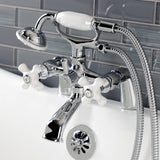 Kingston Three-Handle 2-Hole Deck-Mount Clawfoot Tub Faucet with Hand Shower