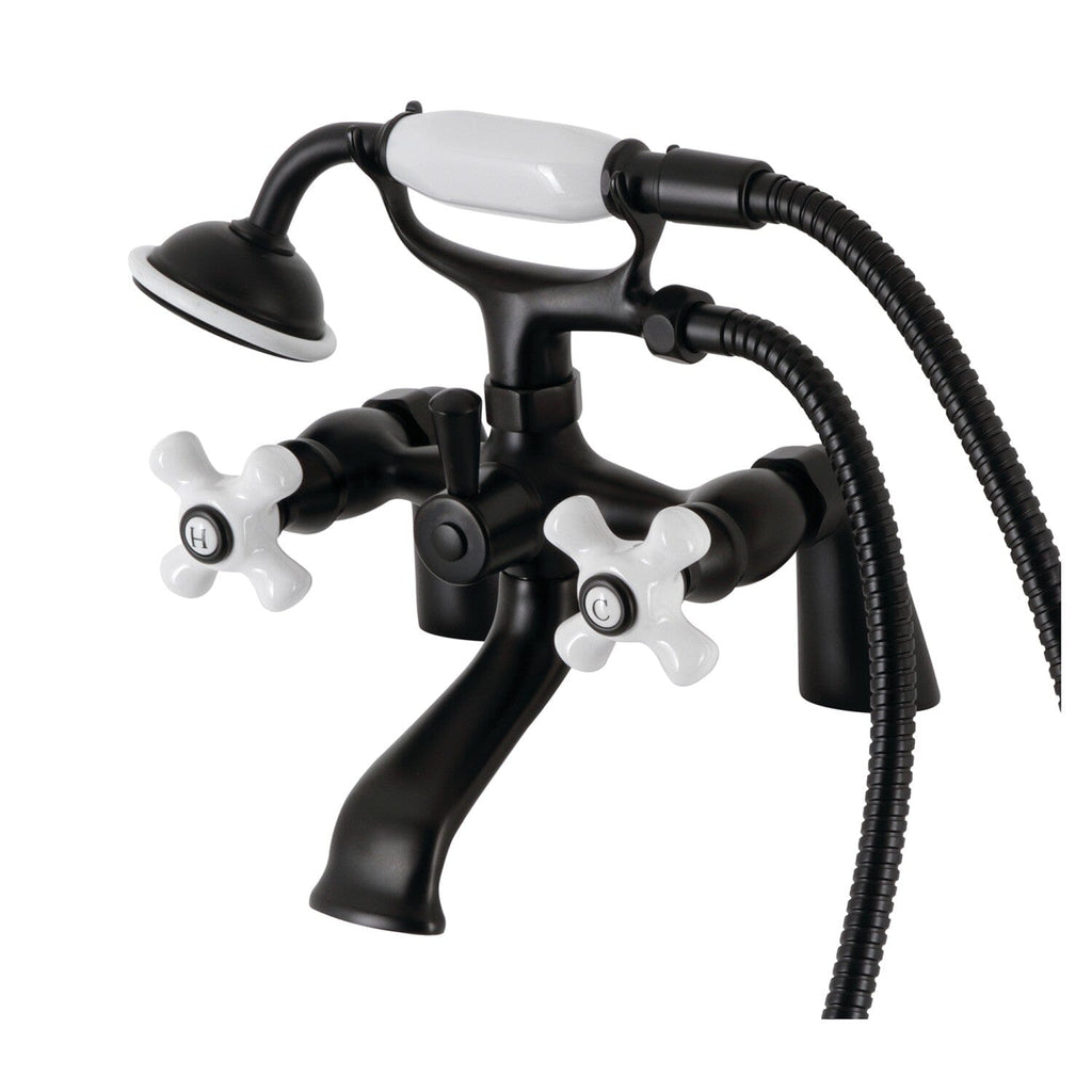 Kingston Three-Handle 2-Hole Deck-Mount Clawfoot Tub Faucet with Hand Shower