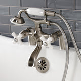 Kingston Three-Handle 2-Hole Deck-Mount Clawfoot Tub Faucet with Hand Shower