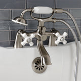 Kingston Three-Handle 2-Hole Deck-Mount Clawfoot Tub Faucet with Hand Shower
